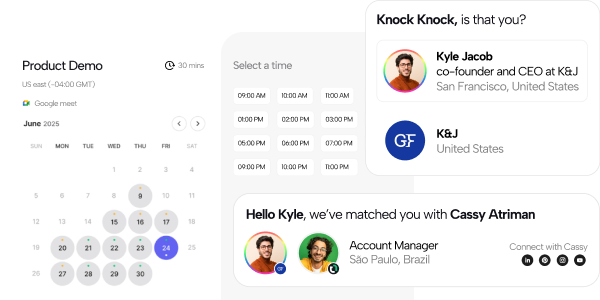 Fully customizable meeting scheduler that connect your visitors with the right rep